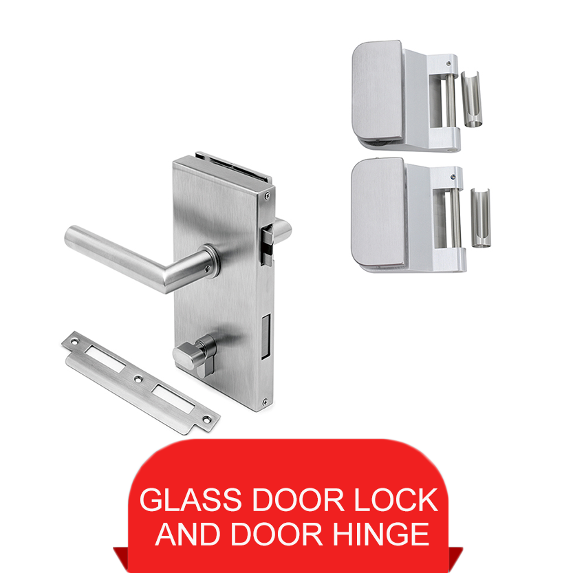 glass door lock and door hinge